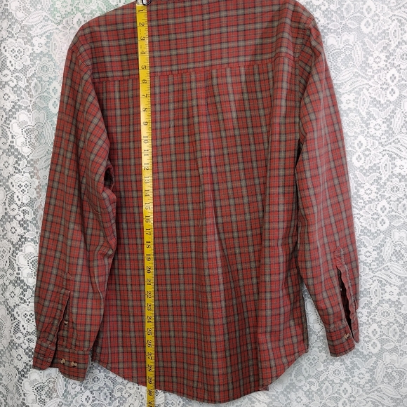 Size M men's cotton button down gray red plaid shirt - Picture 5 of 5